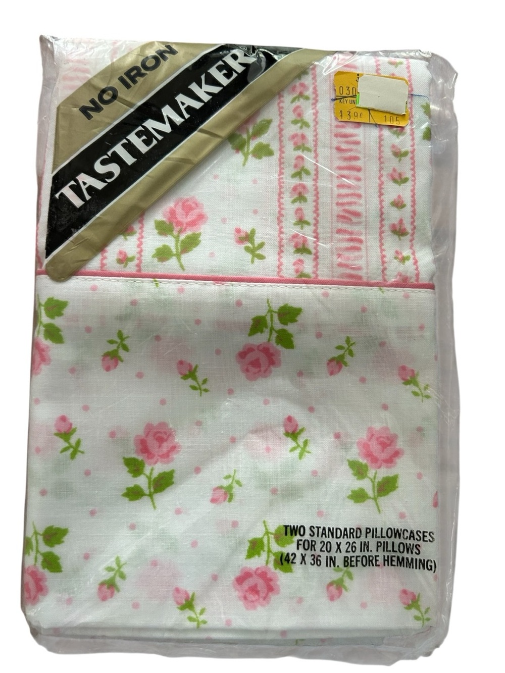 NEW VTG Tastemaker Pillowcases Floral Pink Green White No Iron Easy Care 70s
